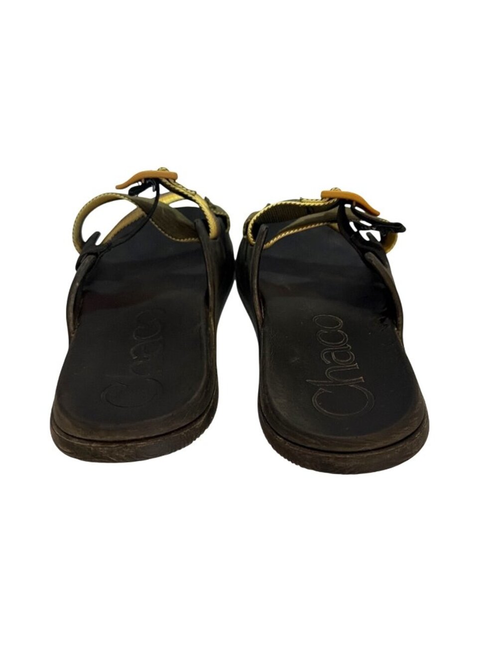 Chaco Chillos Adjustable Slide Sandals Black & Yellow Straps Size W11 - Picture 3 of 7